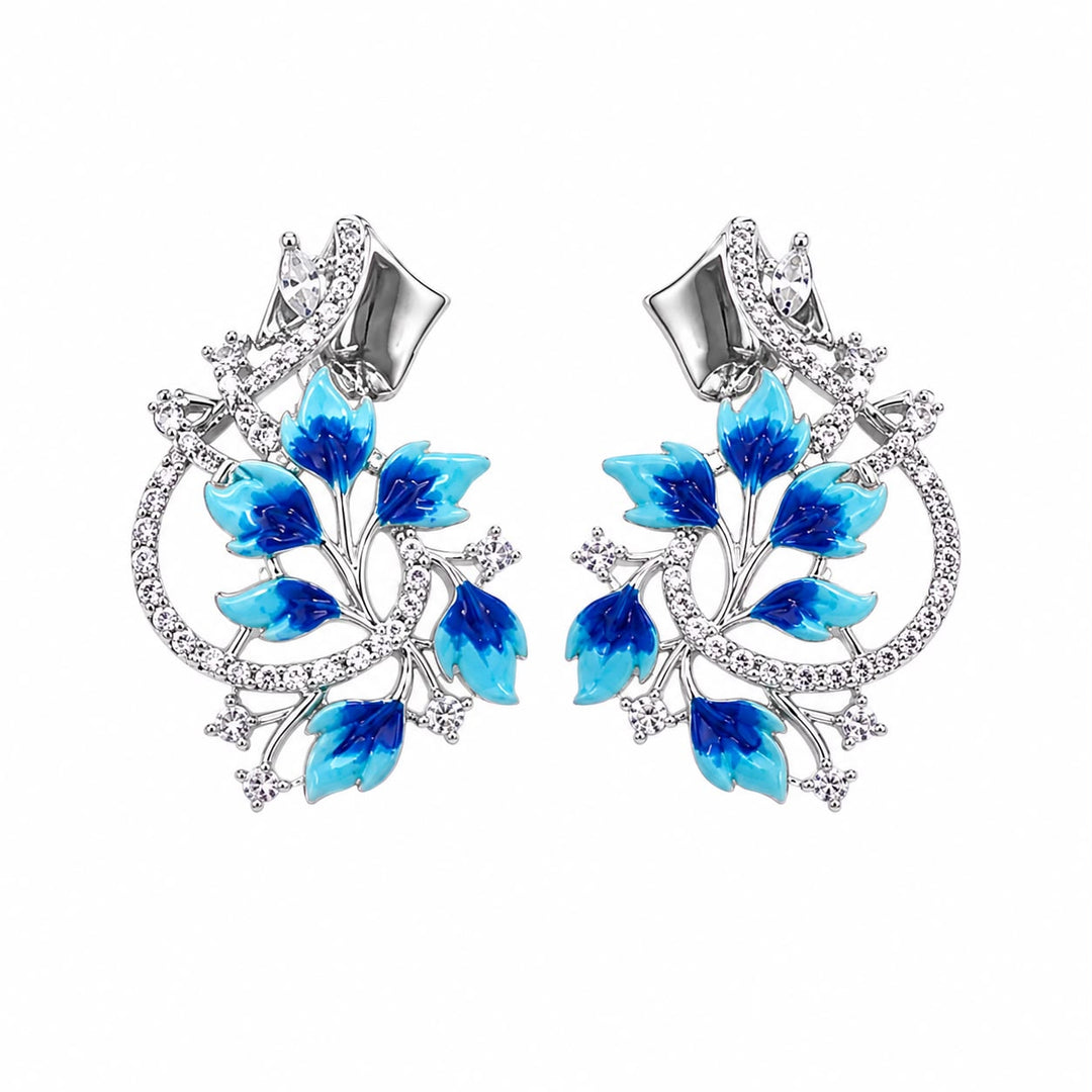 Azure Bloom Enamel & Crystal Pendant Set