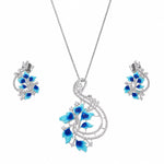 Load image into Gallery viewer, Azure Bloom Enamel &amp; Crystal Pendant Set
