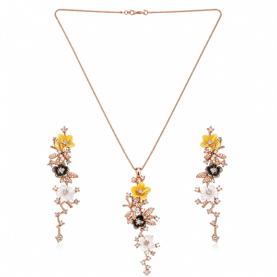 Blooming Vine Asymmetric Rose Gold Pendant Set