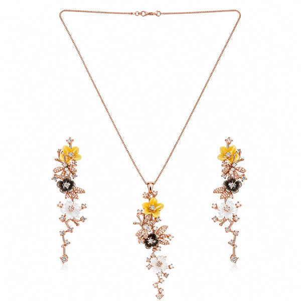 Blooming Vine Asymmetric Rose Gold Pendant Set