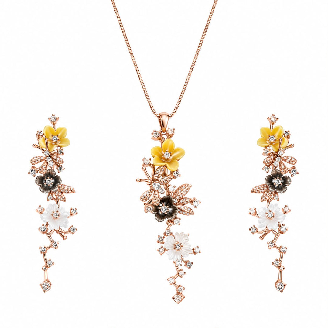 Blooming Vine Asymmetric Rose Gold Pendant Set