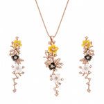 Load image into Gallery viewer, Blooming Vine Asymmetric Rose Gold Pendant Set
