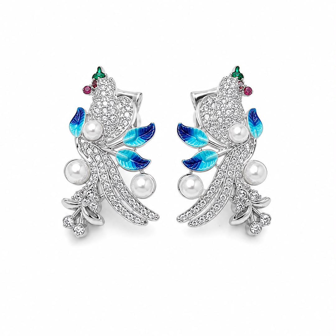 Royal Bird Enamel & Pearl Pendant Set