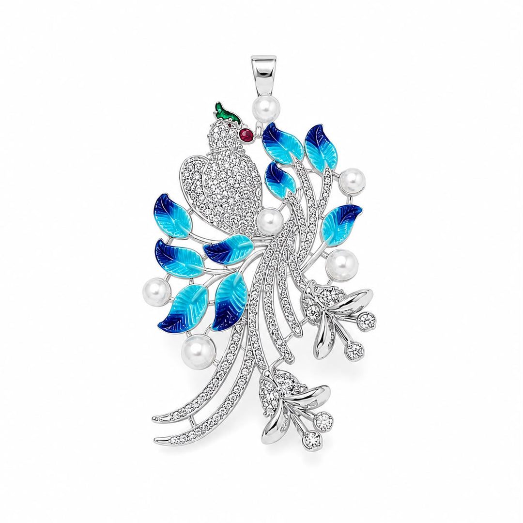 Royal Bird Enamel & Pearl Pendant Set