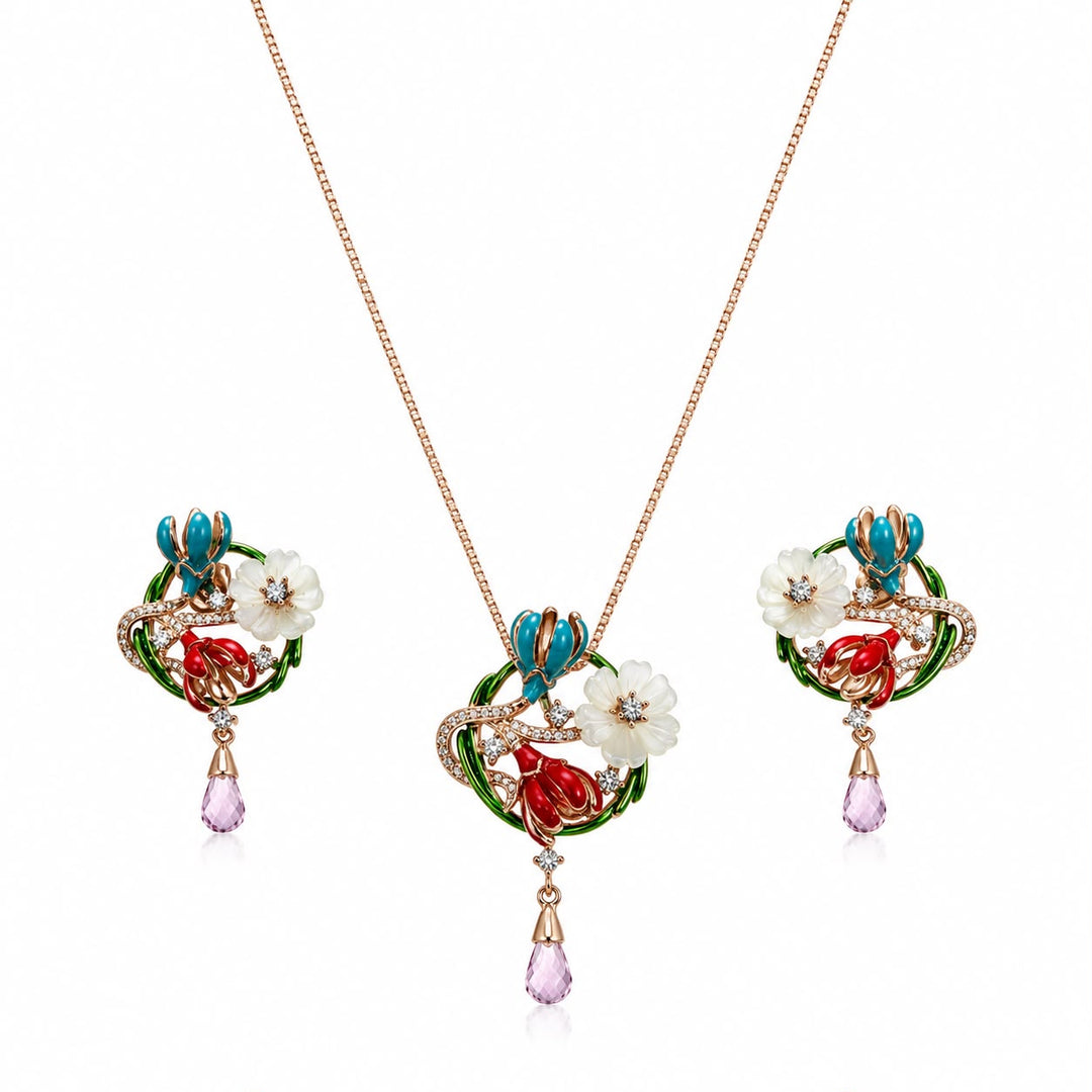 Garden Floral Pendant & Earring Set