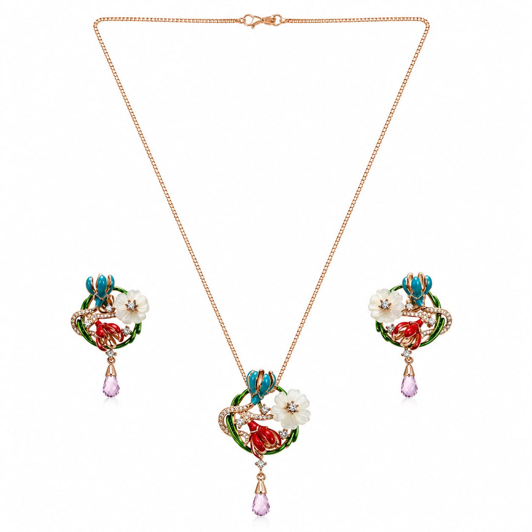 Garden Floral Pendant & Earring Set