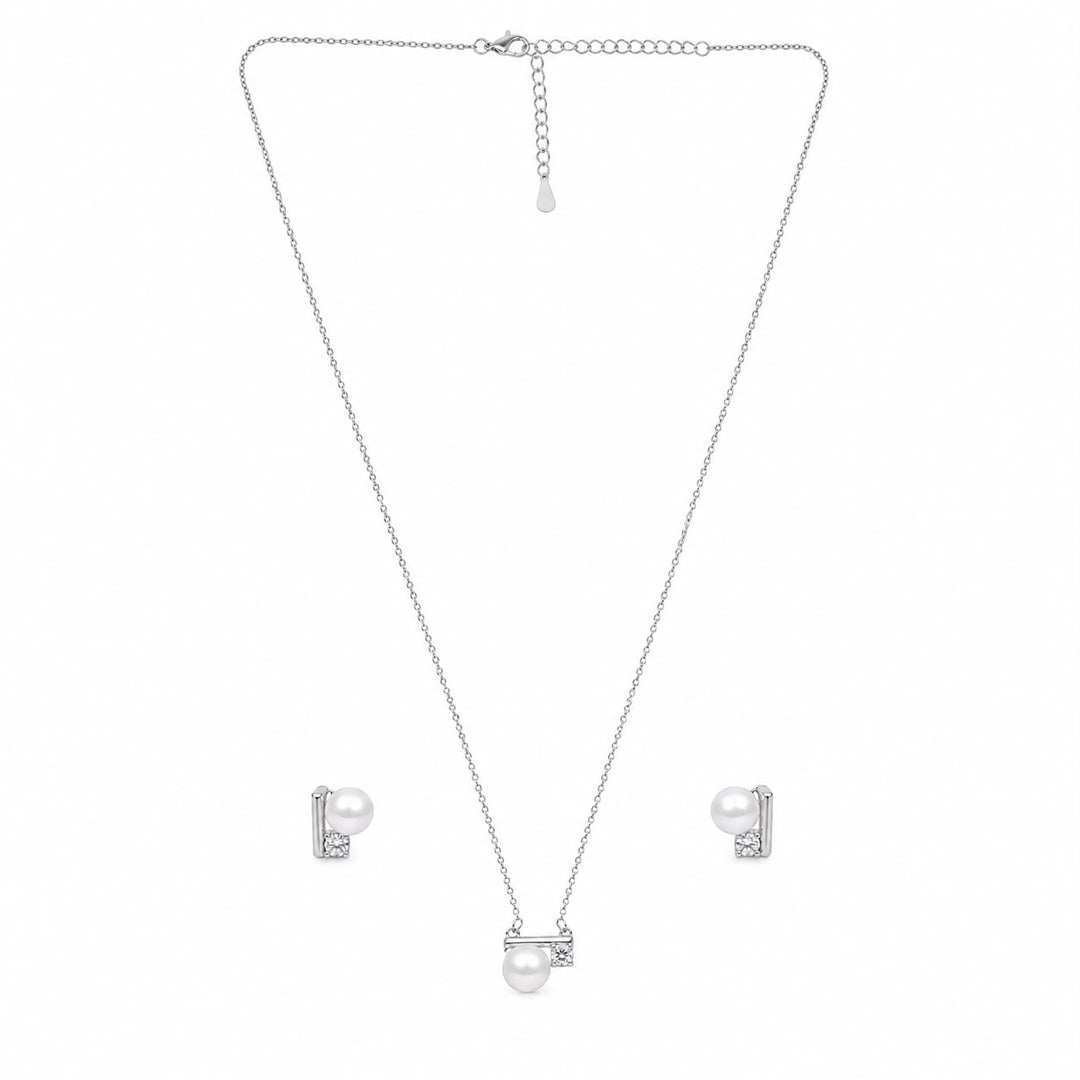 Modern Muse Pearl & Geometric Bar Pendant Set