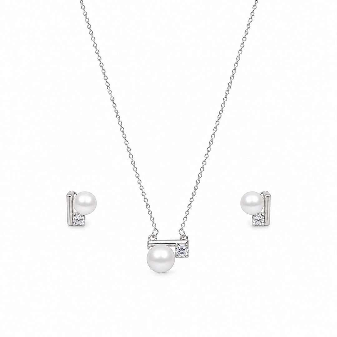 Modern Muse Pearl & Geometric Bar Pendant Set
