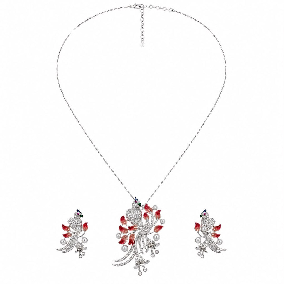 Majestic Blossom Peacock Pendant Set