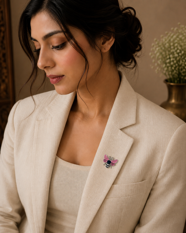 Midnight Sapphire & Rose Enamel Bee Brooch