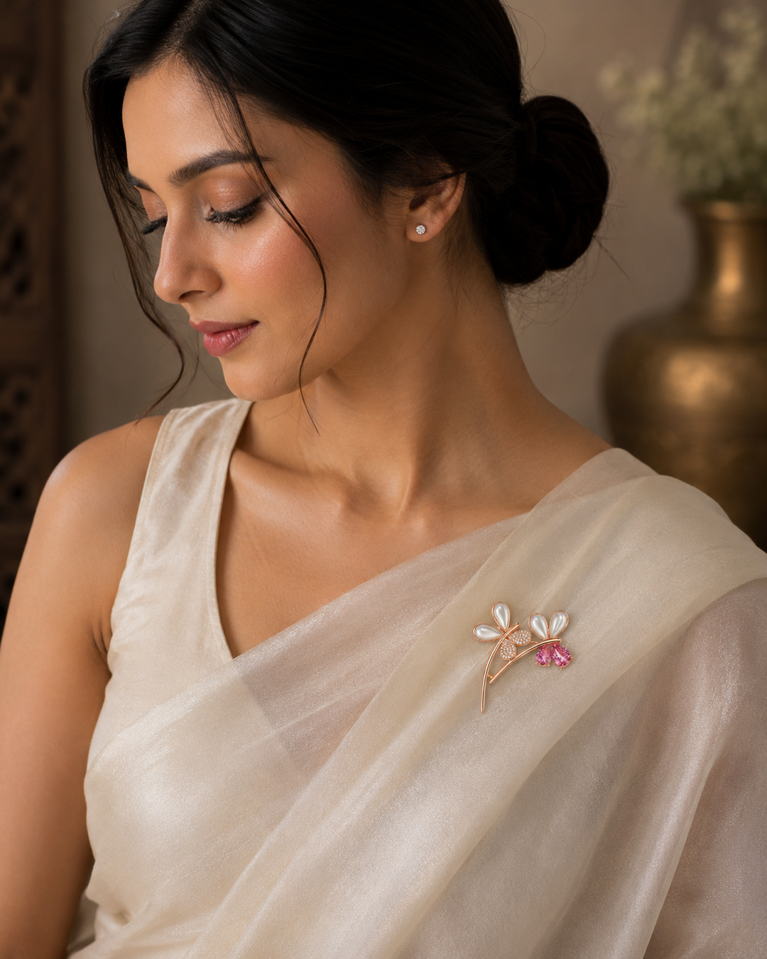 Whispering Wings Rose Gold Dual-Butterfly Brooch