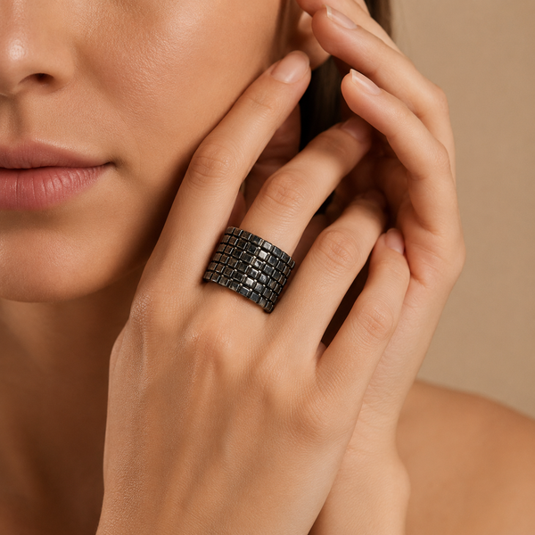 Unisex Midnight Grid Ring