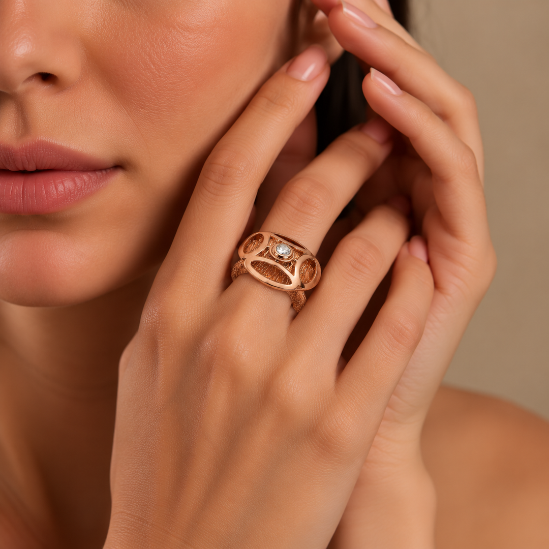 Aura Rose Gold Textured Statement Ring