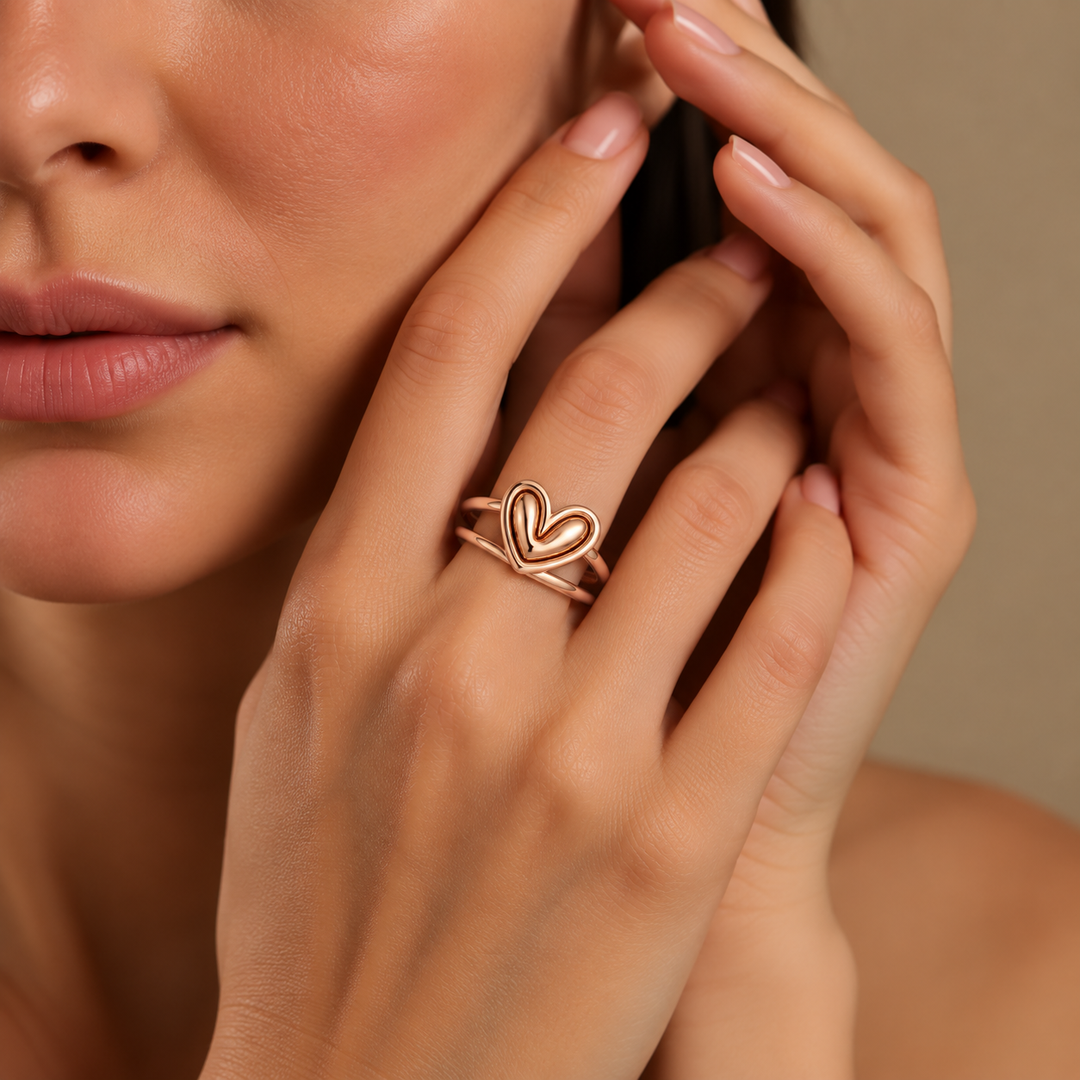 "Amour Luxe" Nested Heart Double-Band Ring