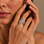 Load image into Gallery viewer, Empress Serpent Pavé &amp; Pearl Statement Ring
