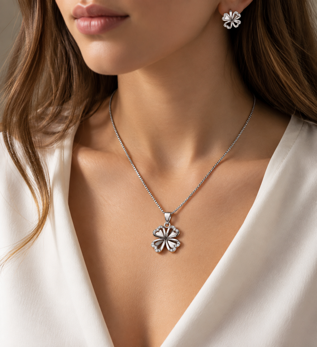 Luminescent Clover Pendant & Earring Set