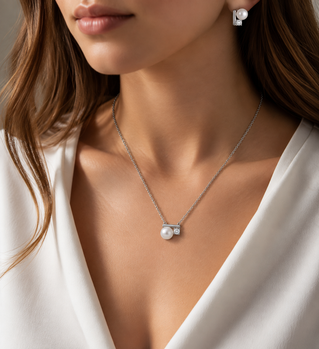 Modern Muse Pearl & Geometric Bar Pendant Set