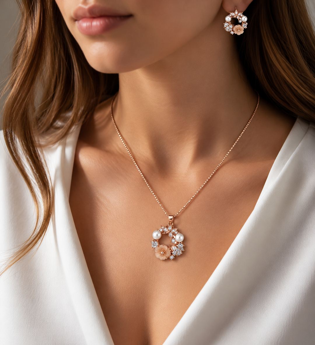 Blush Blossom & Butterfly Enchanted Pendant Set