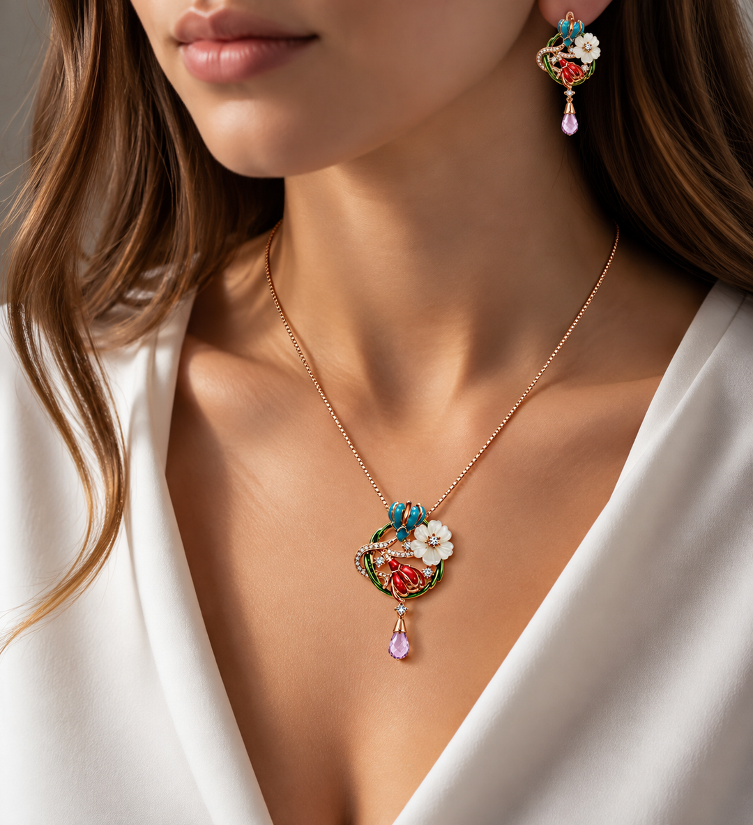 Garden Floral Pendant & Earring Set