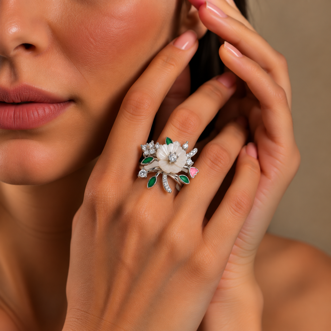 Enchanted Garden Mother-of-Pearl Cocktail Ring