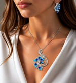 Load image into Gallery viewer, Azure Bloom Enamel &amp; Crystal Pendant Set
