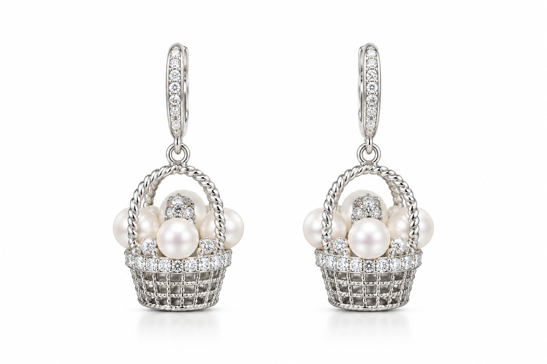 Pearl Basket Drop Earrings