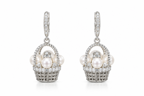 Pearl Basket Drop Earrings