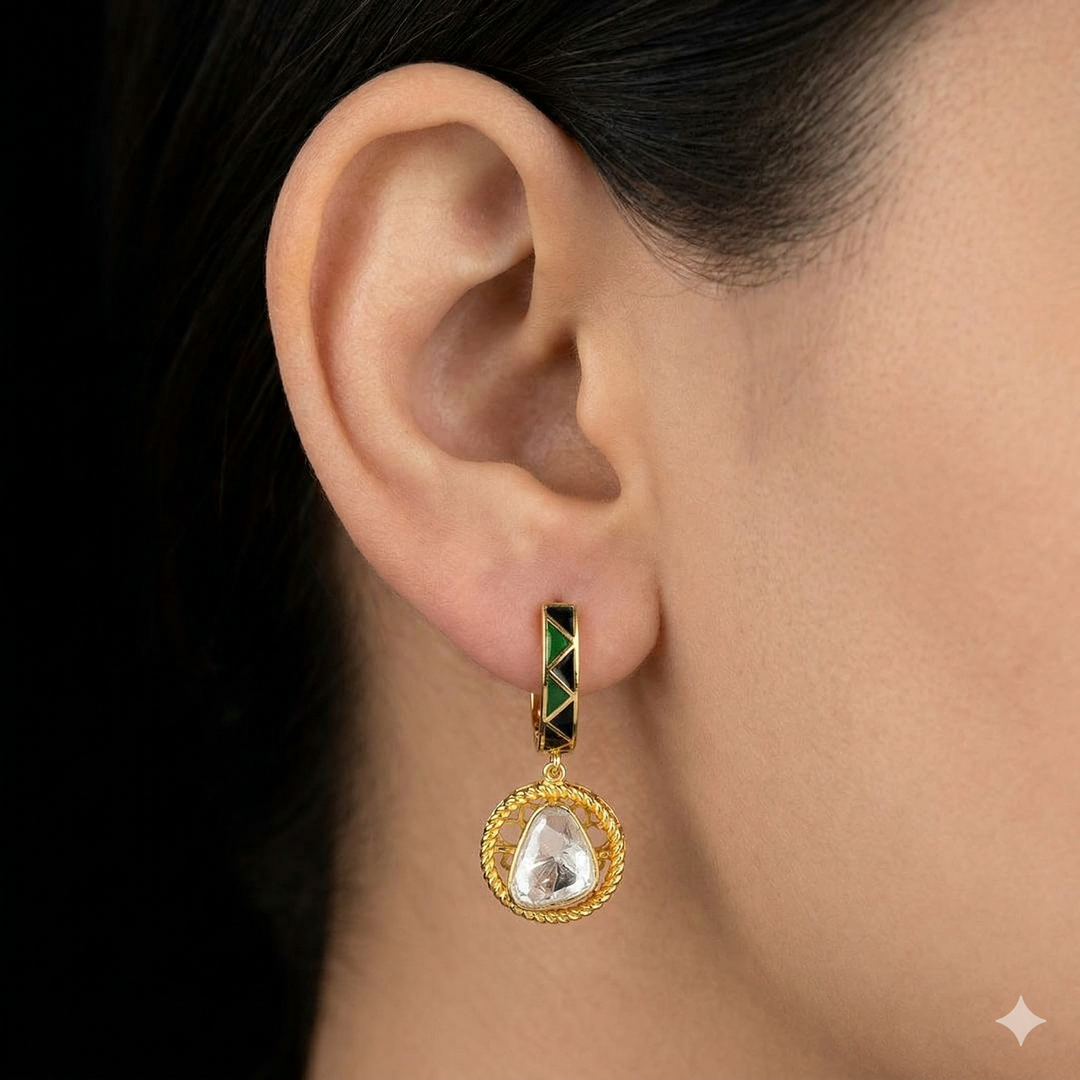 Meher Green Polki Drop Earrings