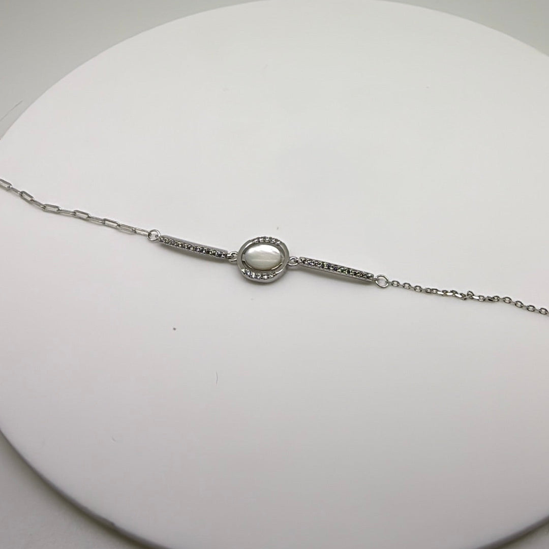 Oval Crystal Sterling Silver Bracelet