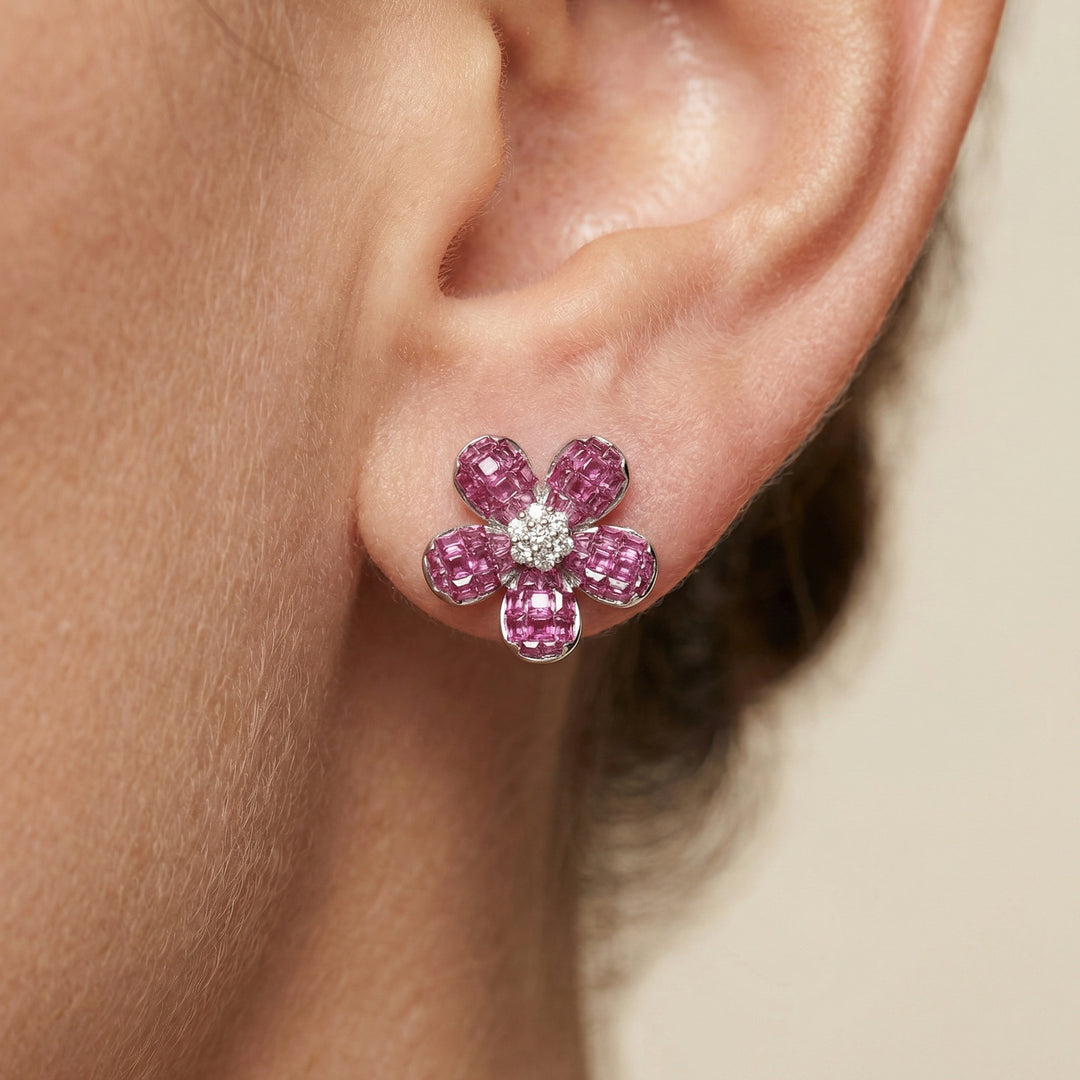 Pink Floral Studs