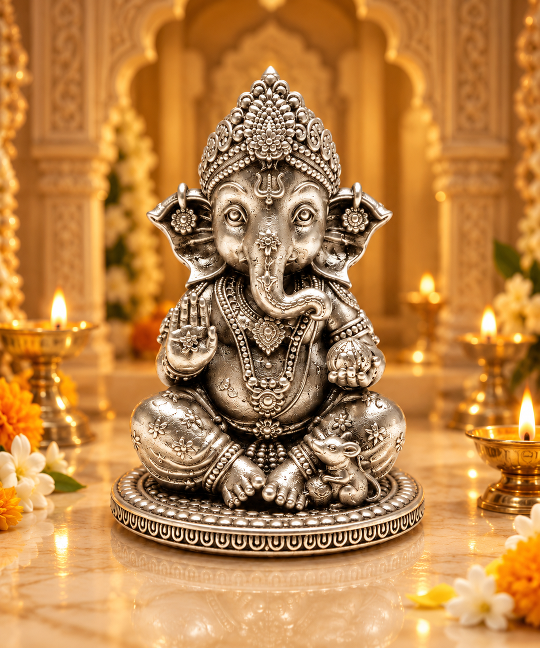 Divine Blessings Silver Ganesha Idol