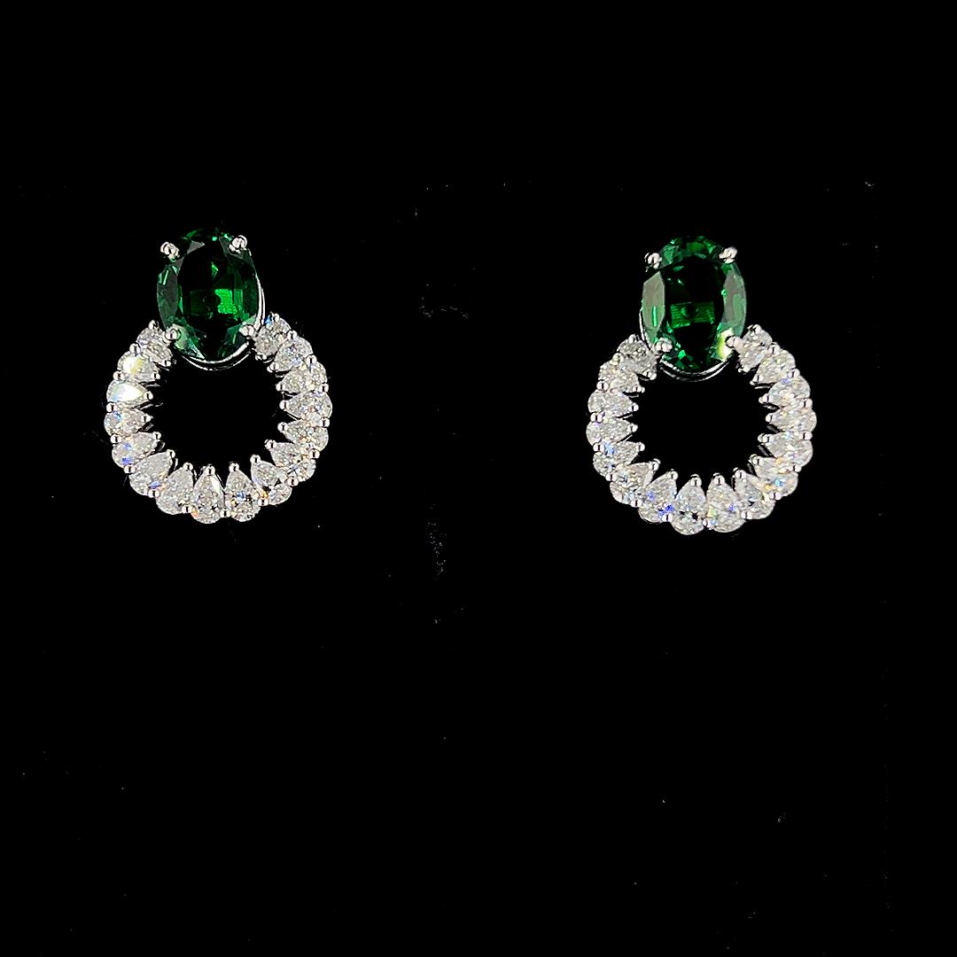 Emerald Halo Diamond Silver Earring
