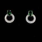 Load image into Gallery viewer, Emerald Halo Diamond Silver Earring
