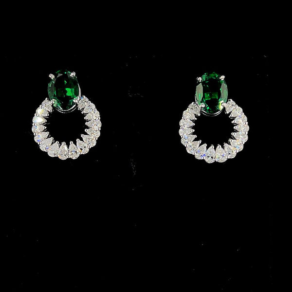 Emerald Halo Diamond Silver Earring