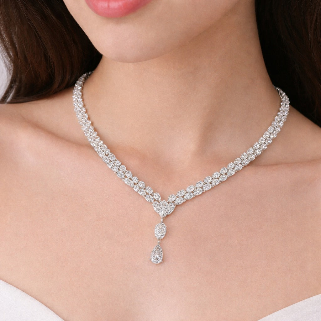 Lumière Pear Cascade Double Line Necklace