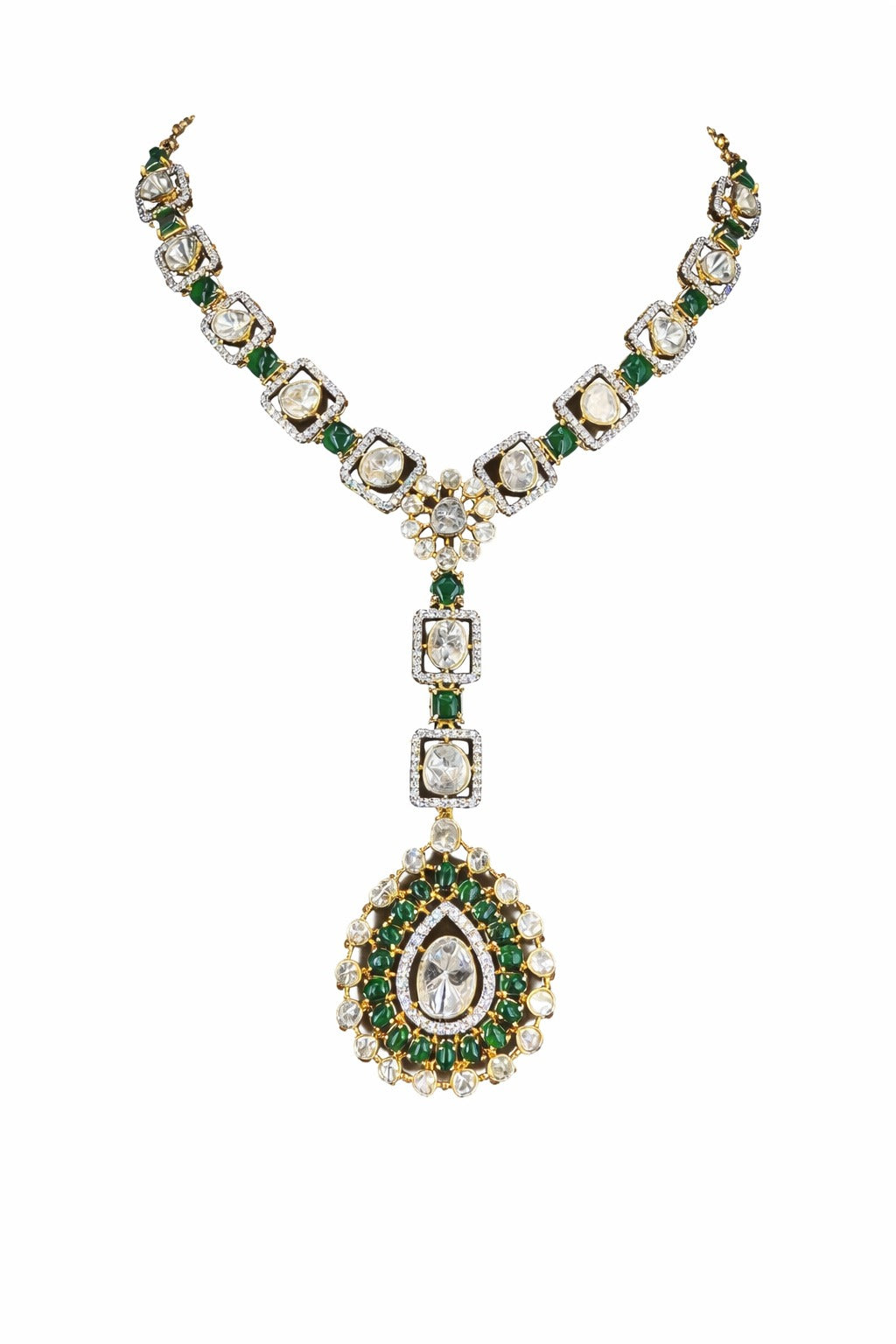 Noor Mahal Emerald Polki Statement Set