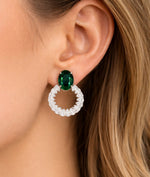 Load image into Gallery viewer, Emerald Halo Diamond Silver Earring
