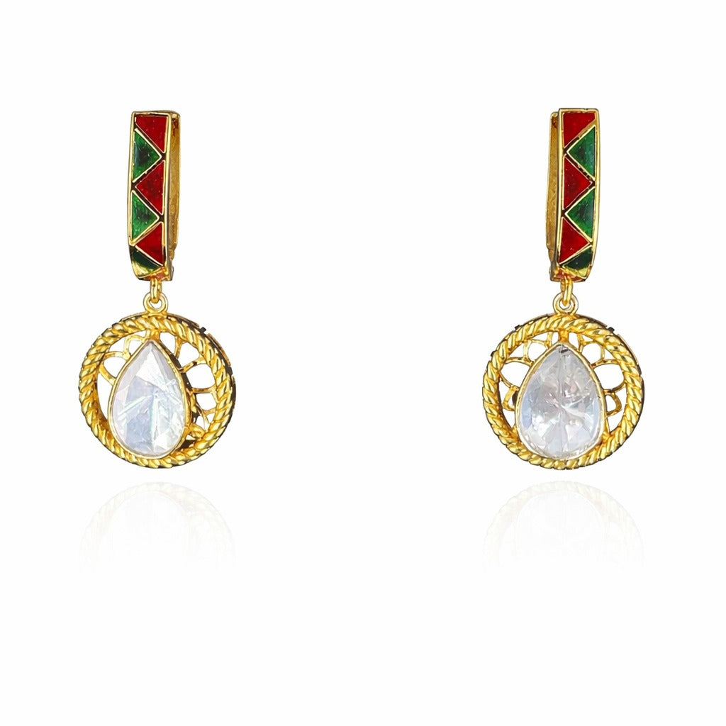 Noor Red Polki Drop Earrings