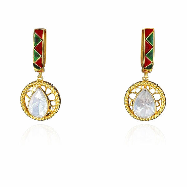 Noor Red Polki Drop Earrings